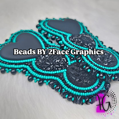 Black rhinestone with terra intensive green beads,black heart,bear claw, turtle