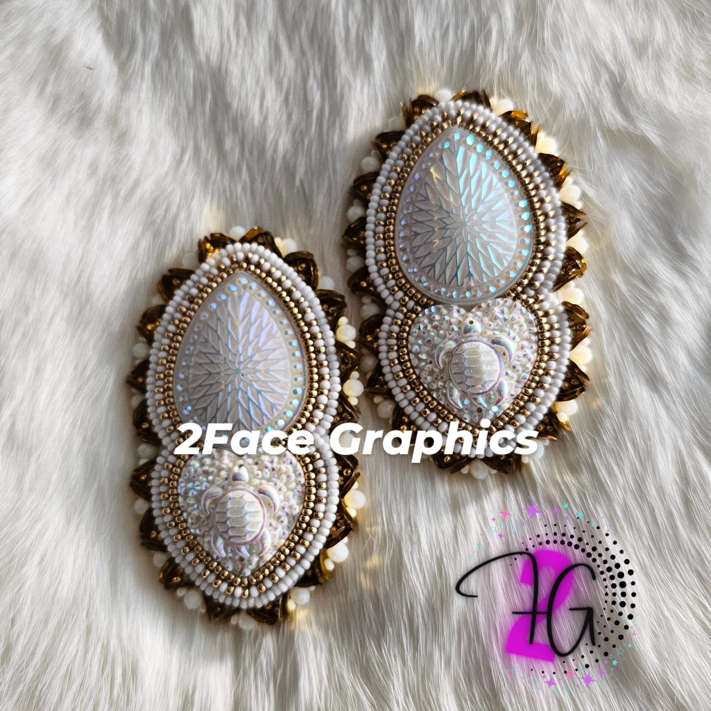 White gold beaded turtle tear drop 2Face Graphics
