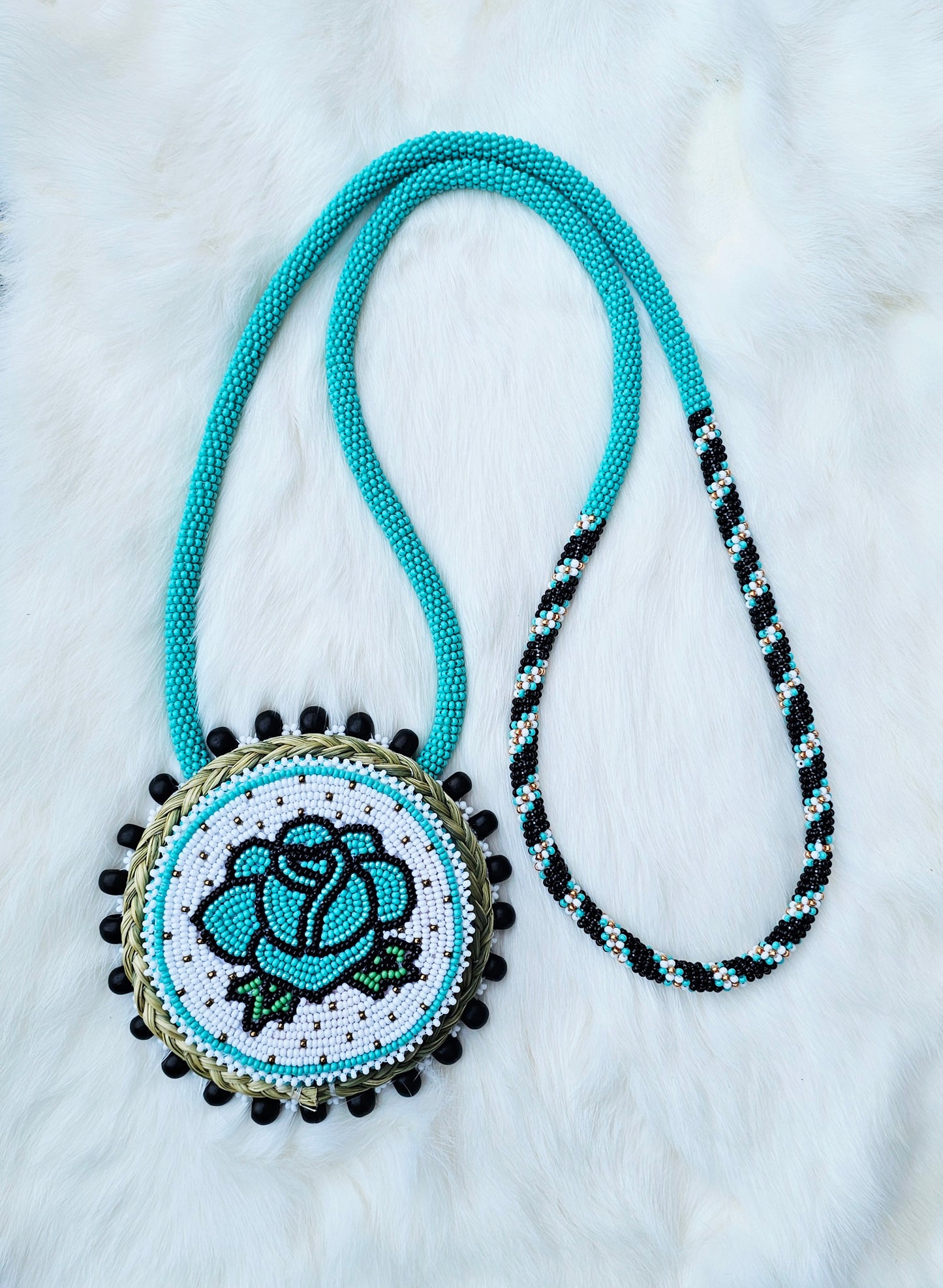 Turquoise rose medallion spinner blue led