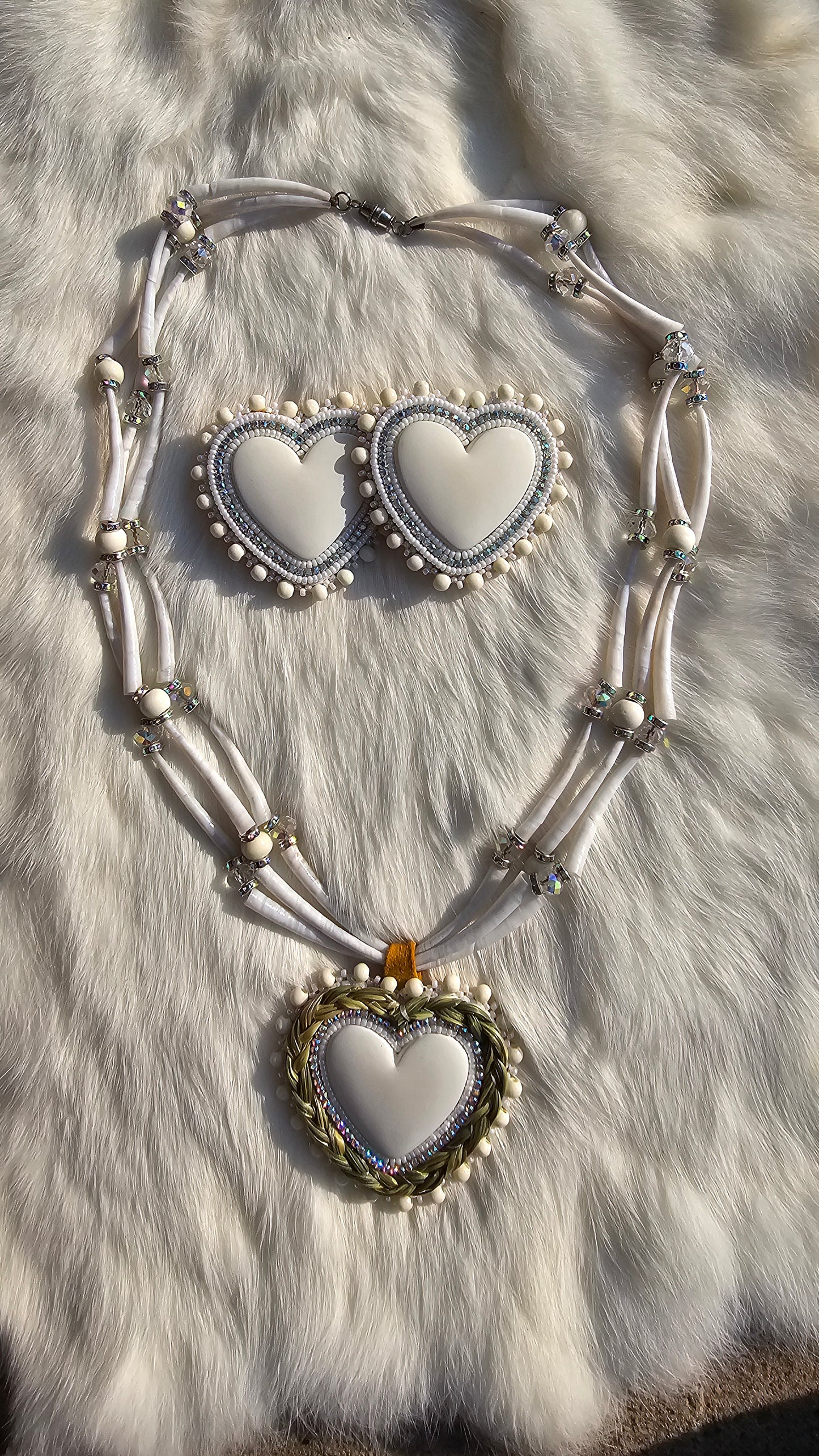 White dentalium necklace earring set