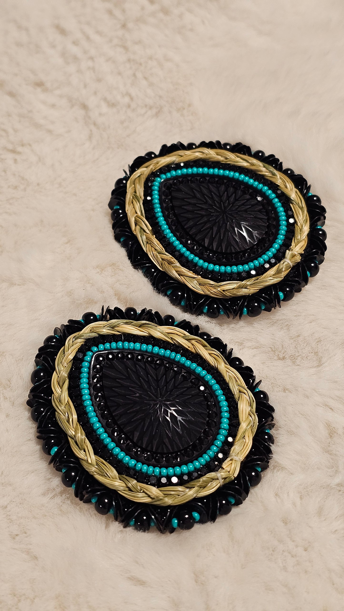 Sweetgrass beaded teardrop