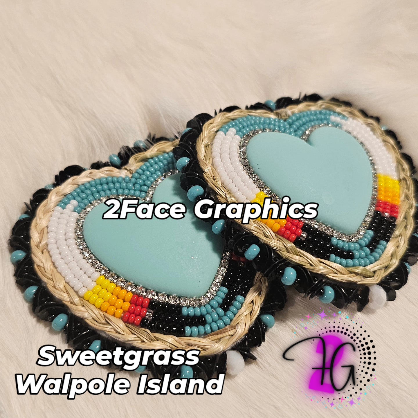 Sweetgrass beaded blue heart earrings