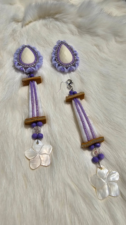 Dimond cut teardrop beaded 2 in 1 earrings