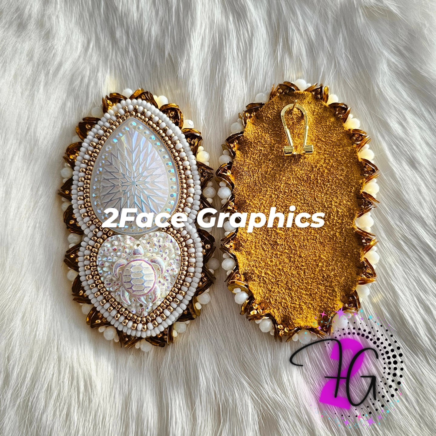 White gold beaded turtle tear drop 2Face Graphics