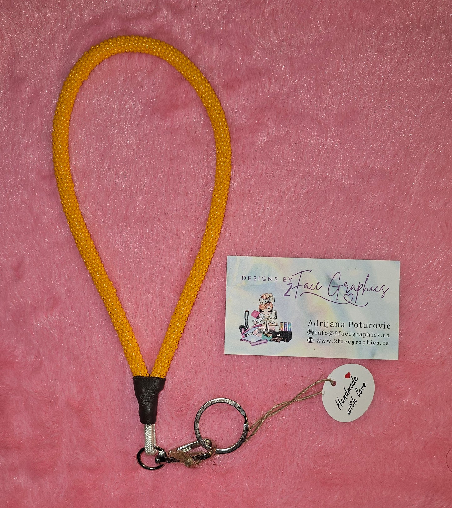 Yellow lanyard wristlet with swivel hook and key ring