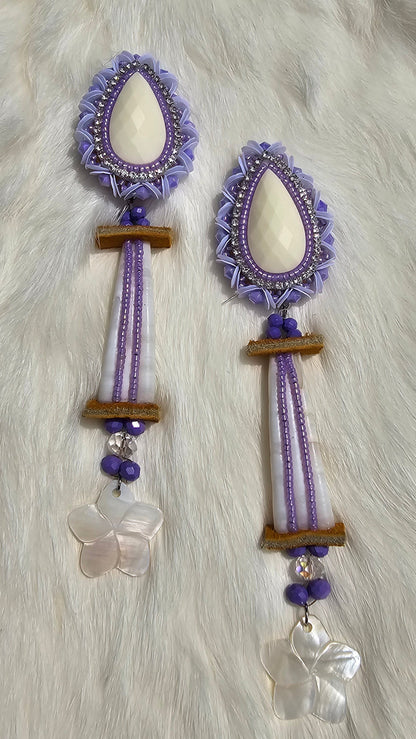 Dimond cut teardrop beaded 2 in 1 earrings