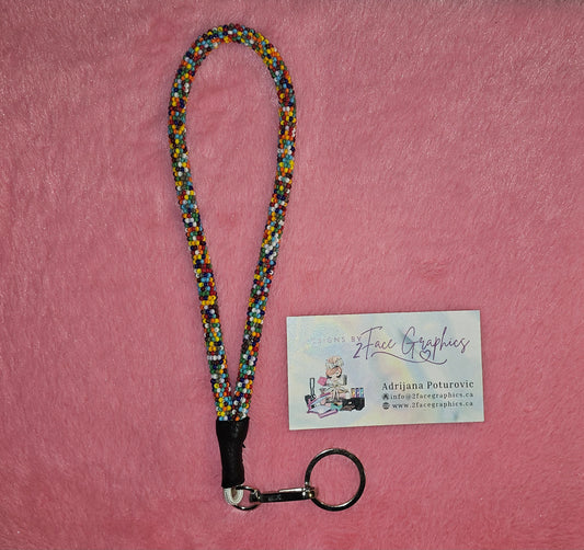 Multi color beaded wristlet keychain