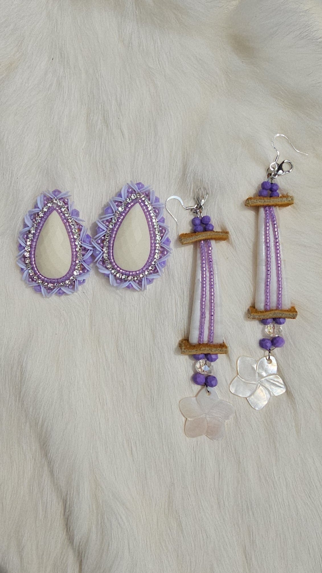 Dimond cut teardrop beaded 2 in 1 earrings