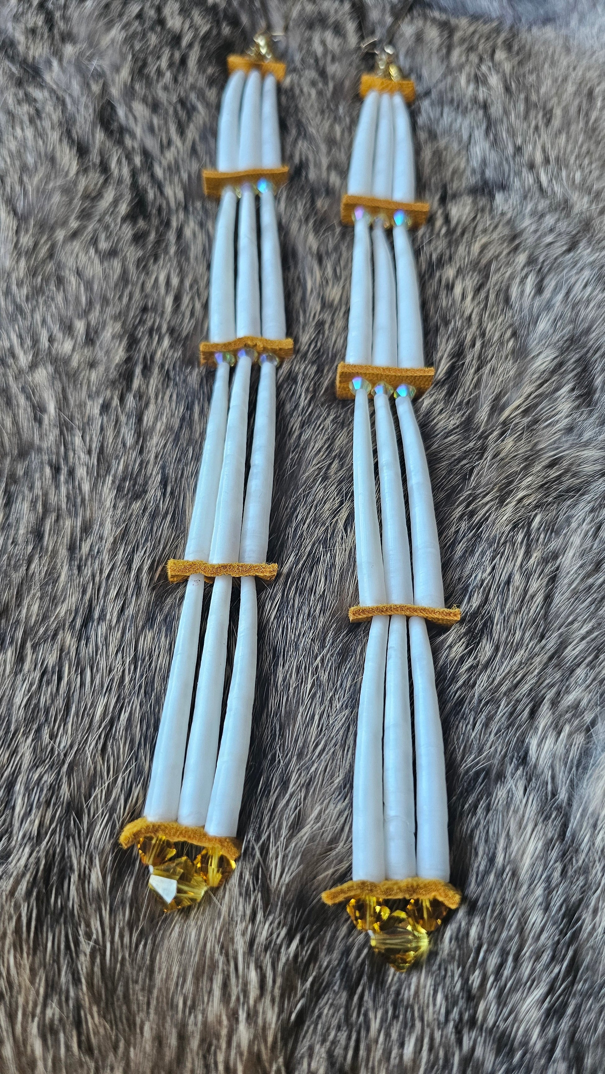 Yellow crystal dentalium earrings 2Face Graphics