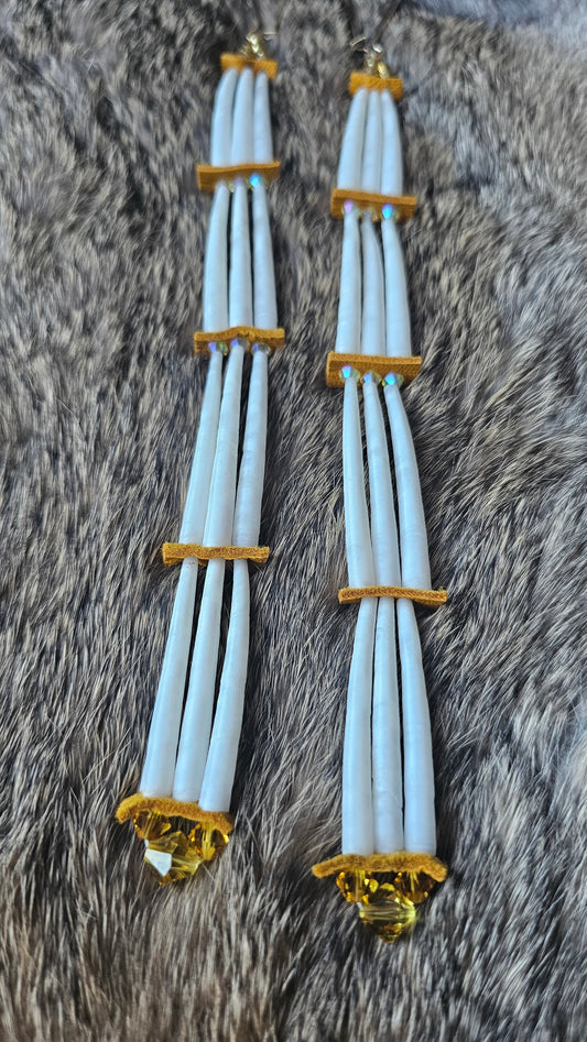 Yellow crystal dentalium earrings 2Face Graphics
