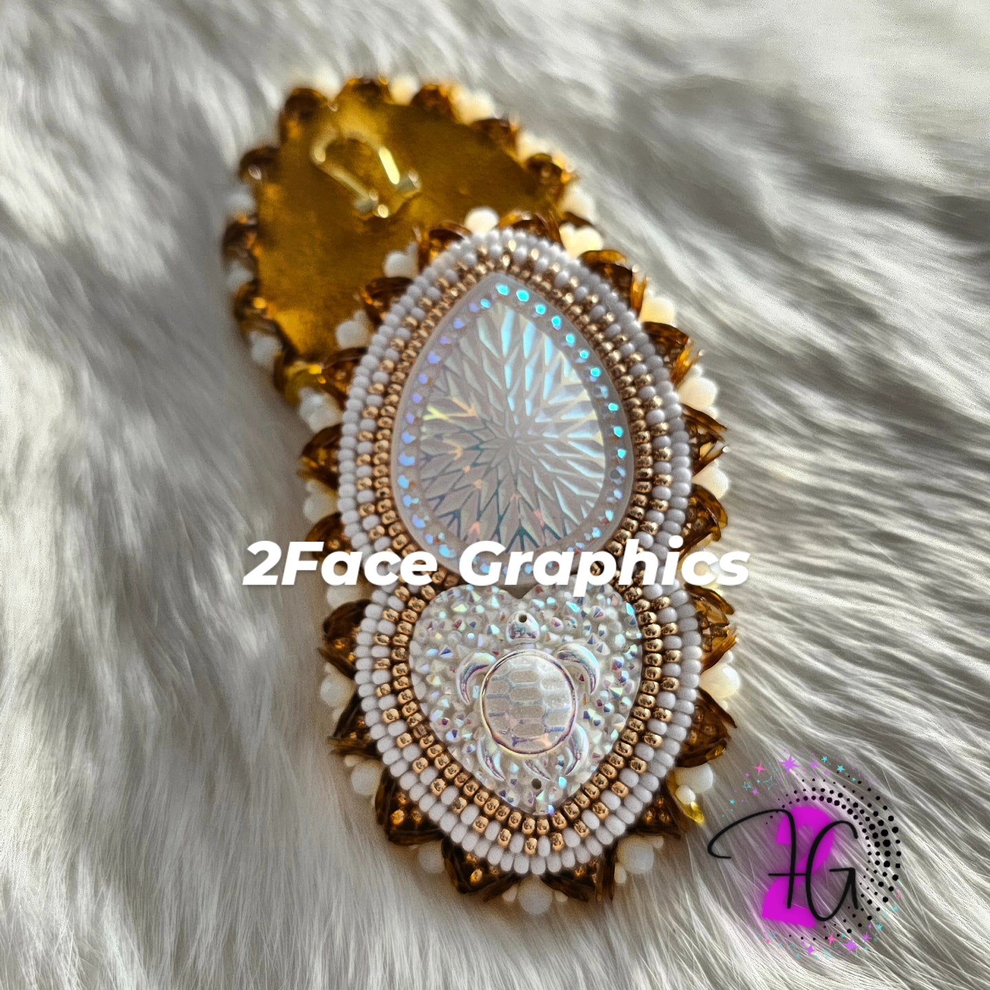 White gold beaded turtle tear drop 2Face Graphics