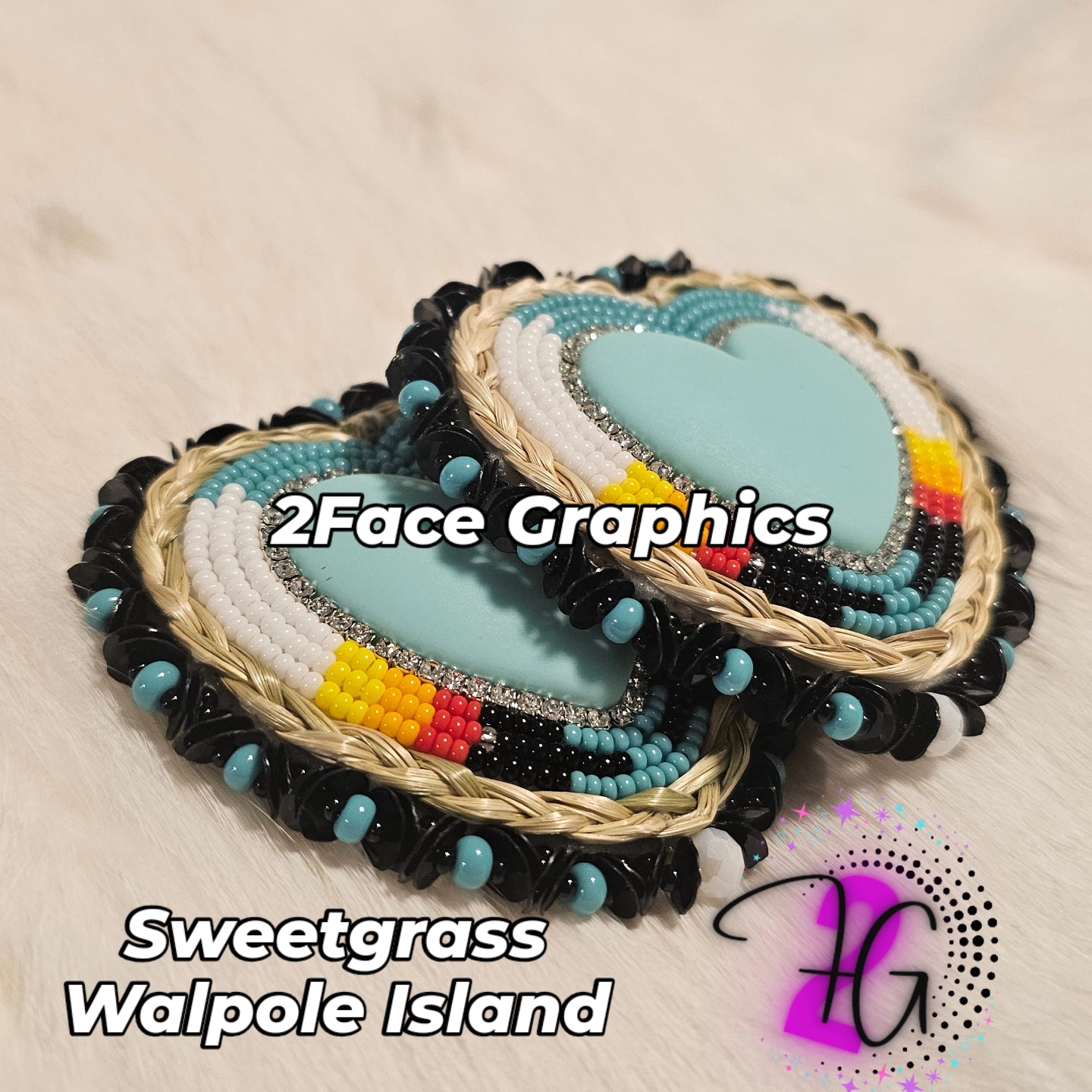 Sweetgrass beaded blue heart earrings