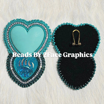 Turquoise heart with sparkle bear claw