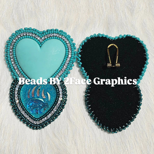 Turquoise heart with sparkle bear claw