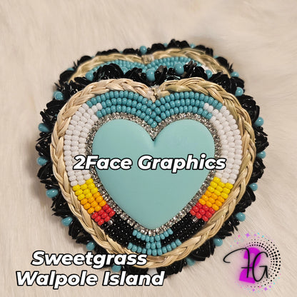 Sweetgrass beaded blue heart earrings