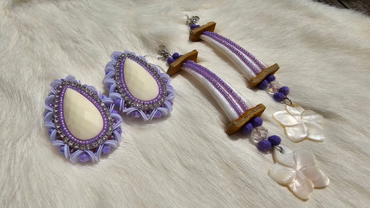 Dimond cut teardrop beaded 2 in 1 earrings
