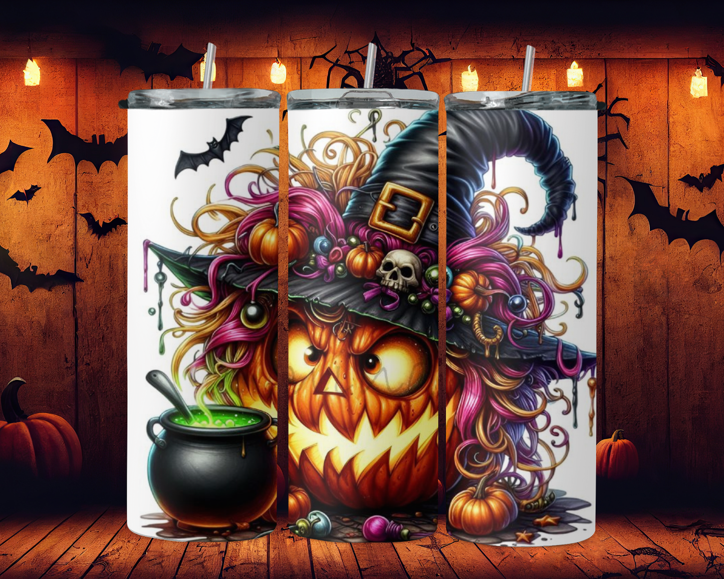 Colorful pumpkin witch