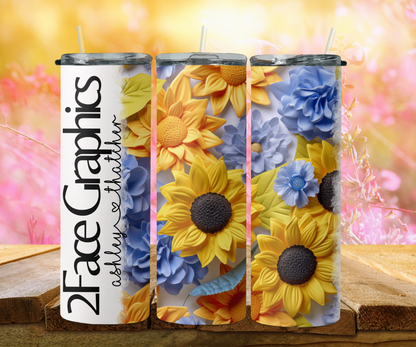 3D sunflower with blue flowers