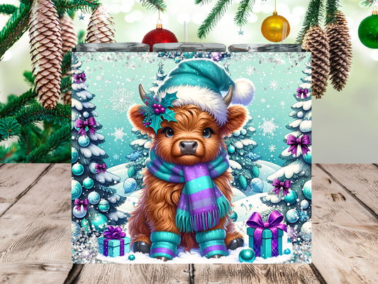 Highland cow blue christmas