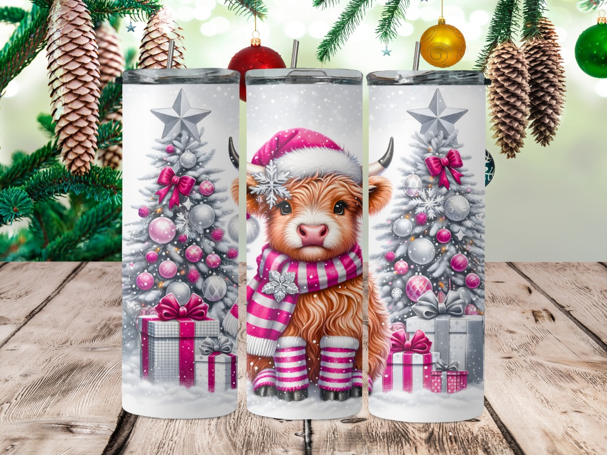 Highland cow pink Christmas