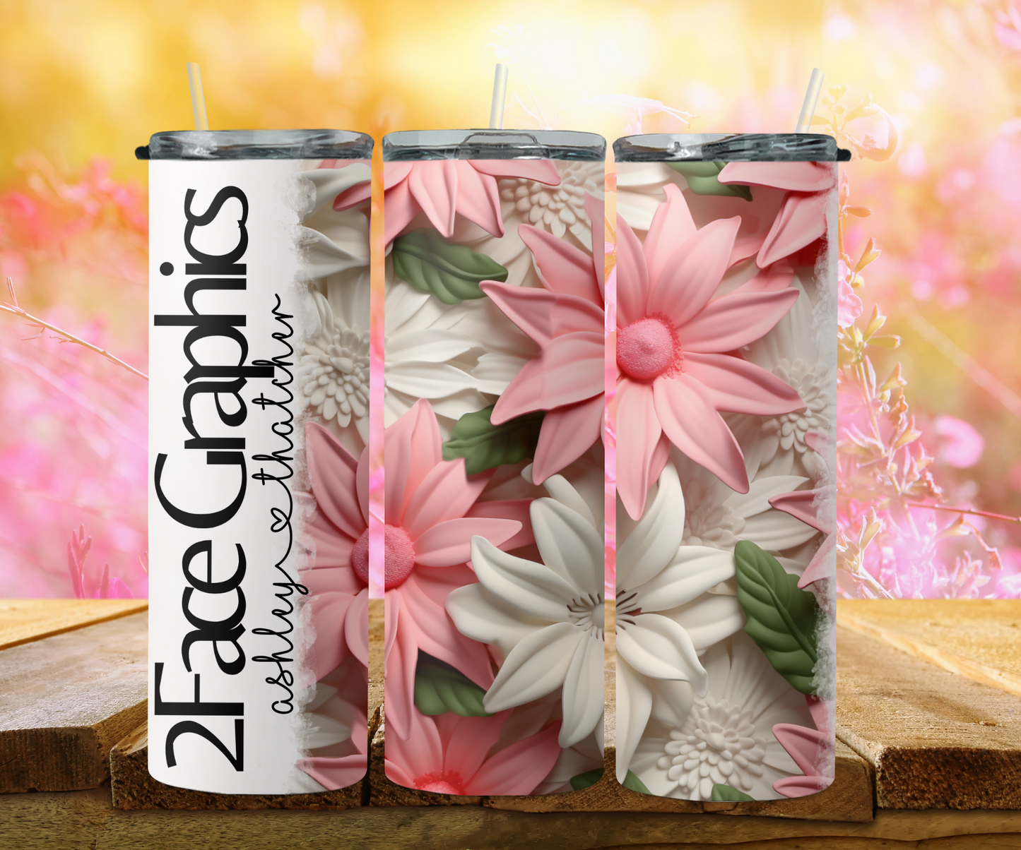 3D white daisy's with pink