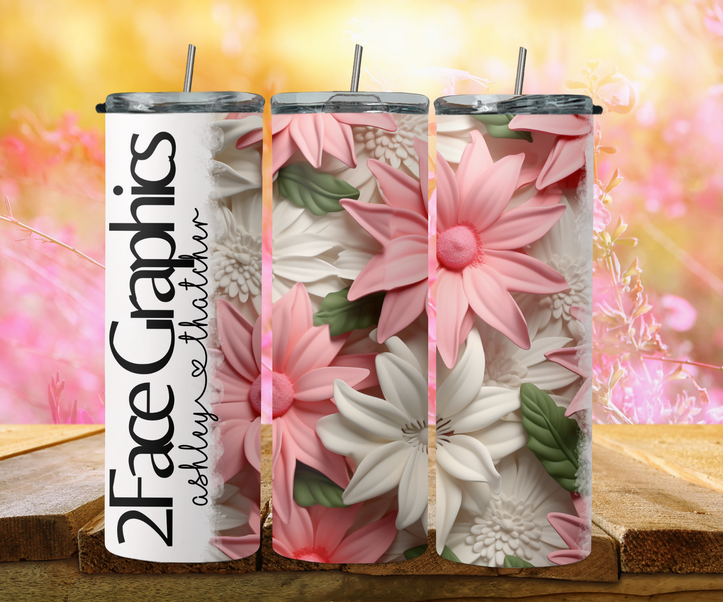 3D white daisy's with pink