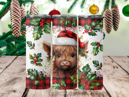 Red Christmas highland cow