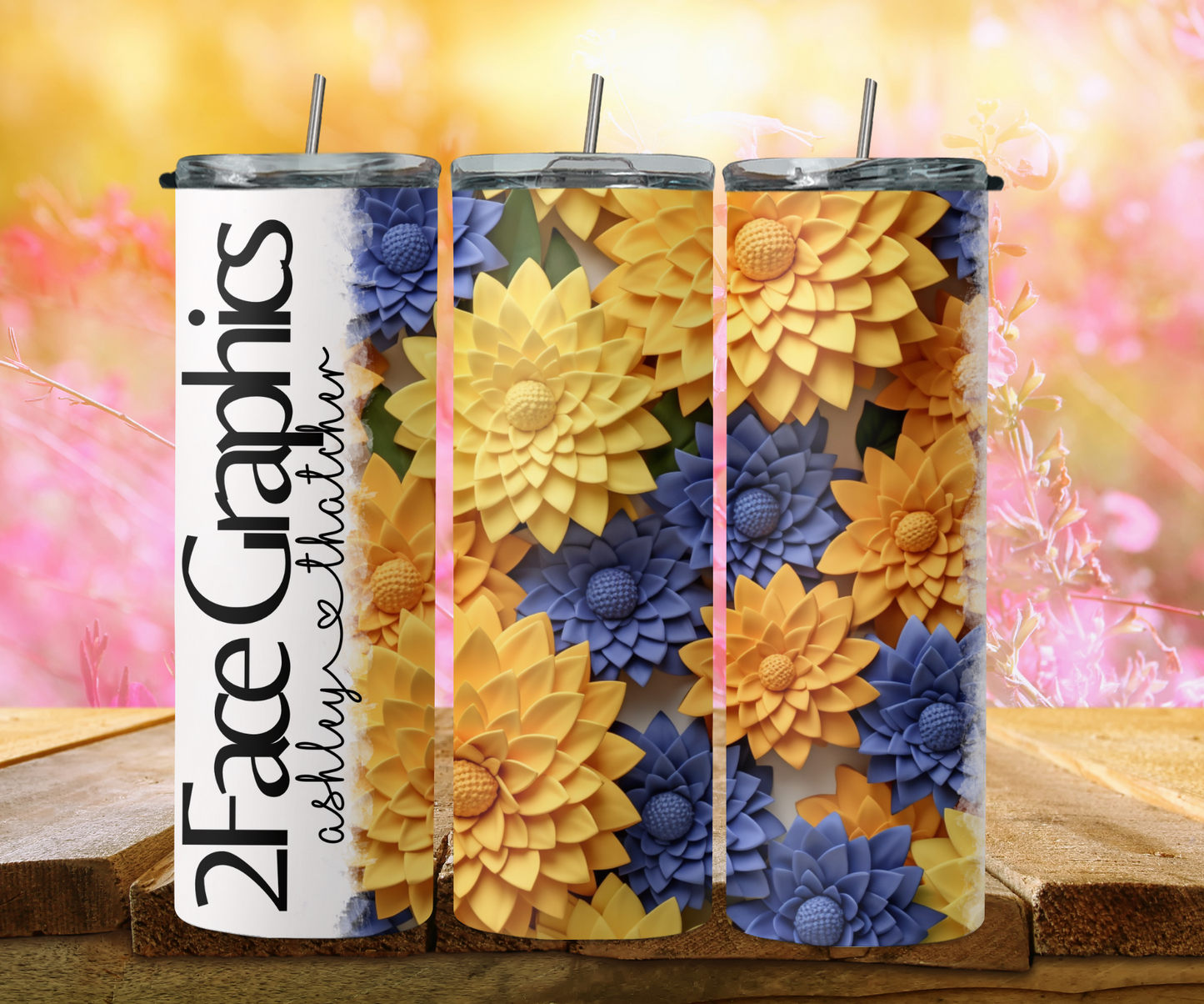 3D yellow blue dandelions