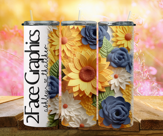 3D yellow, blue, white dandelions