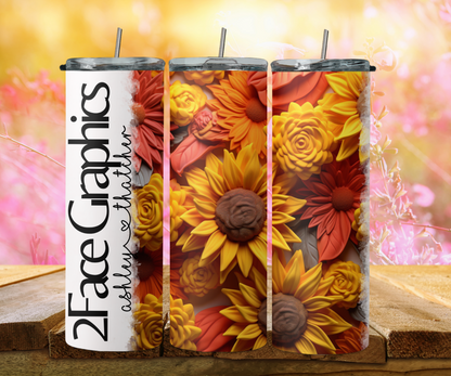 3D yellow, orange sunflower