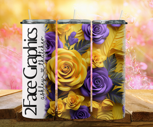 3D yellow, purple rose