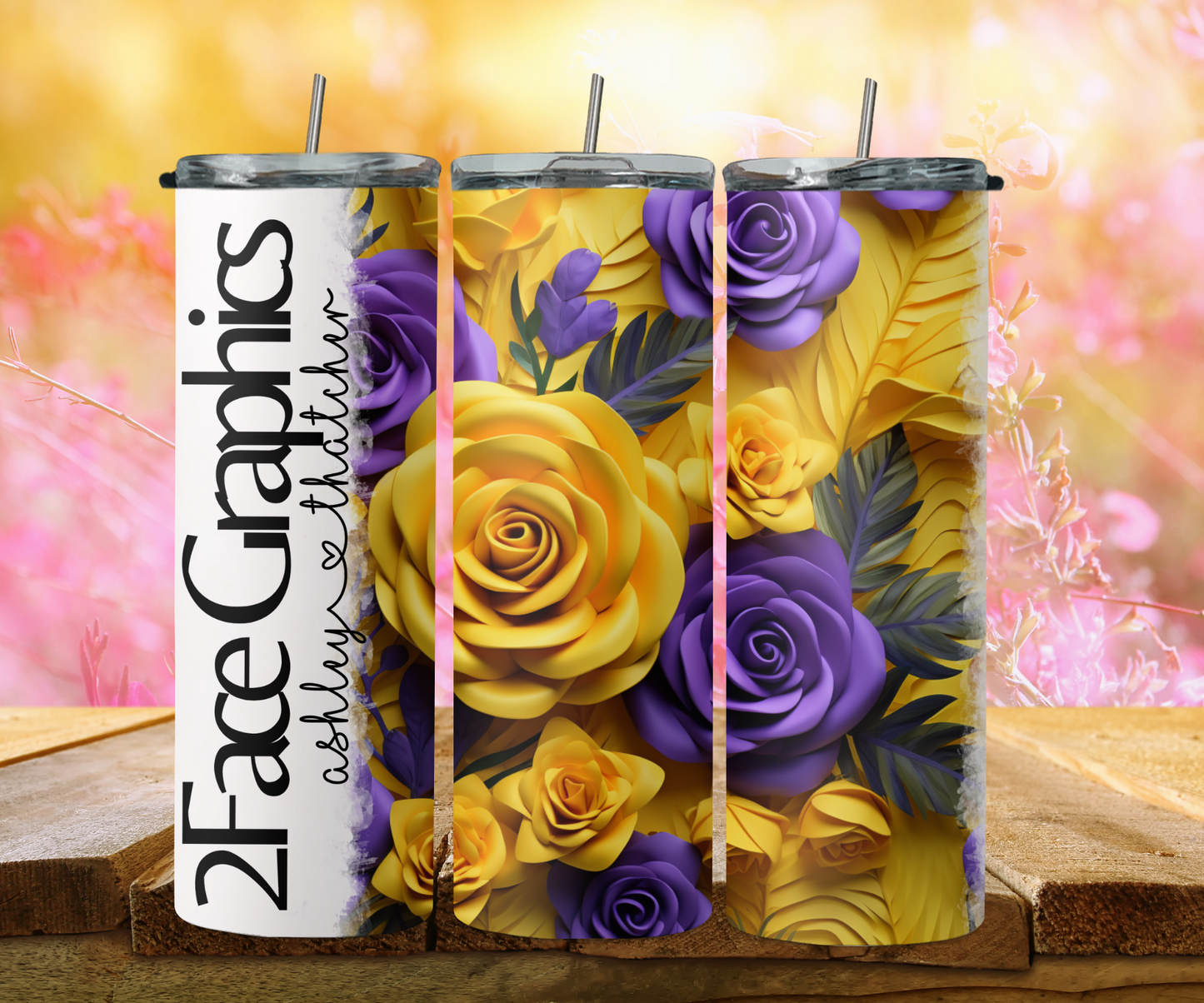 3D yellow, purple rose