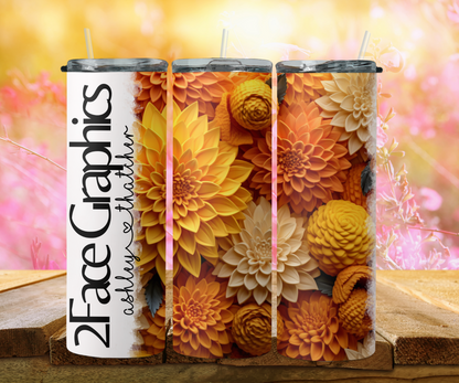 3D yellow sunflower with orange dandelions